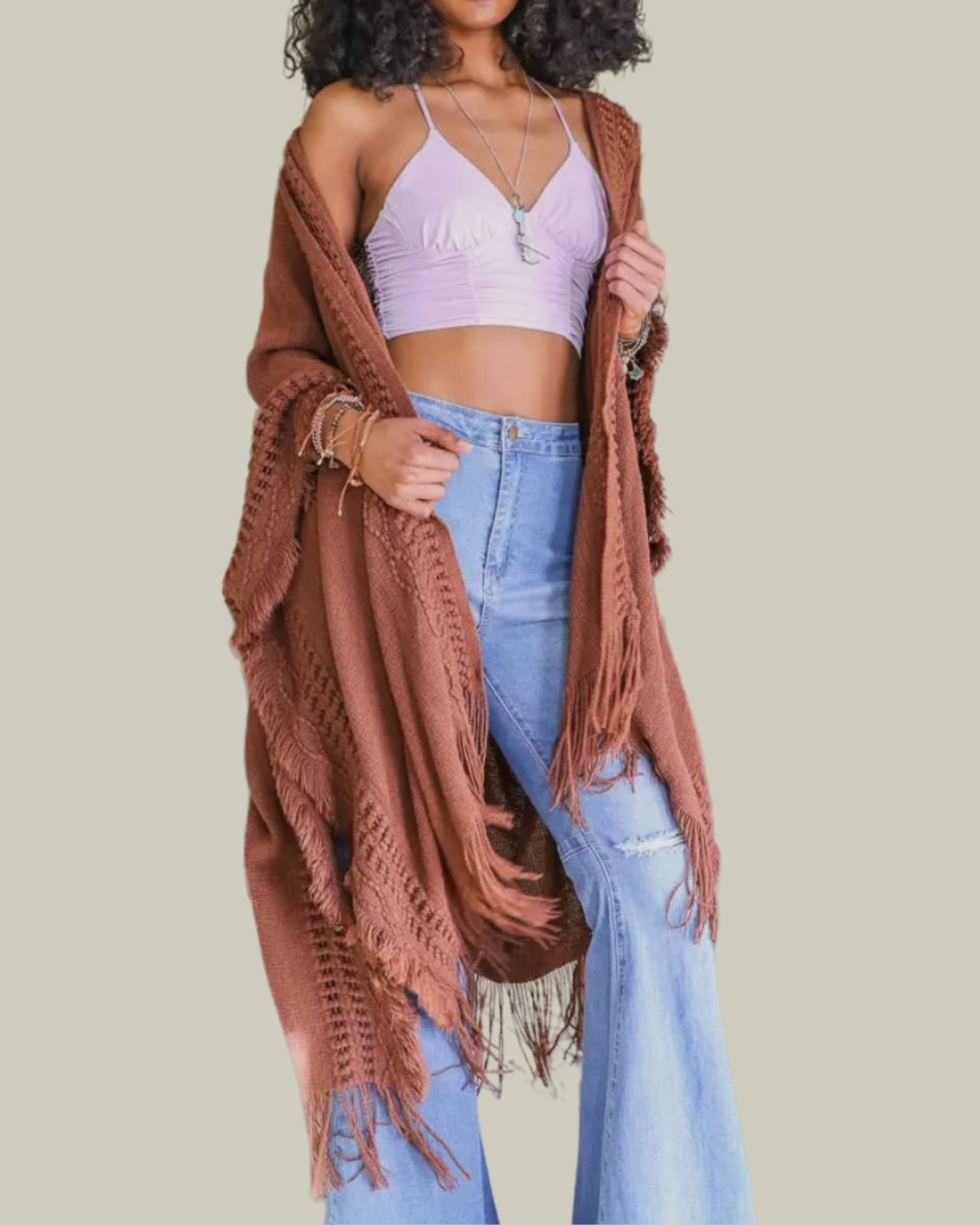 Frayed Border Bohemian Ruana