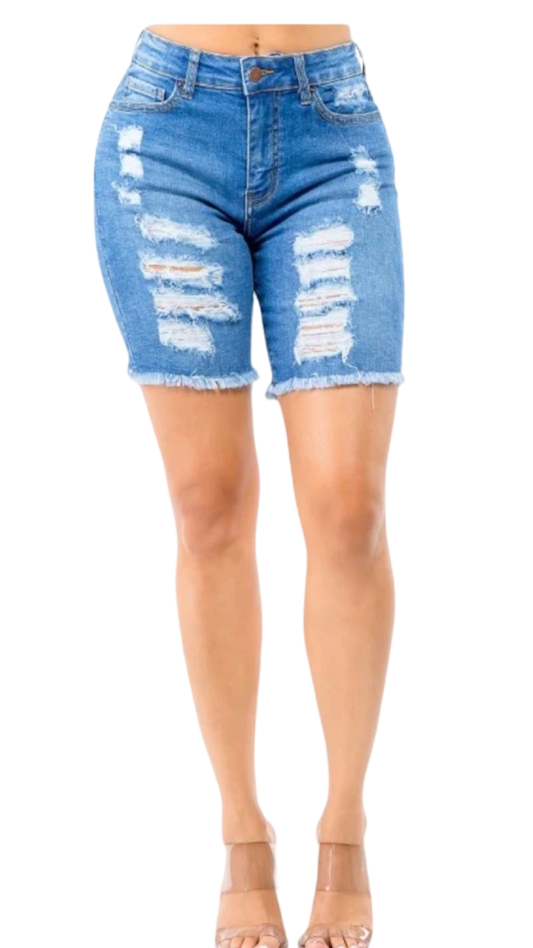 High Waist Distressed Demin Shorts