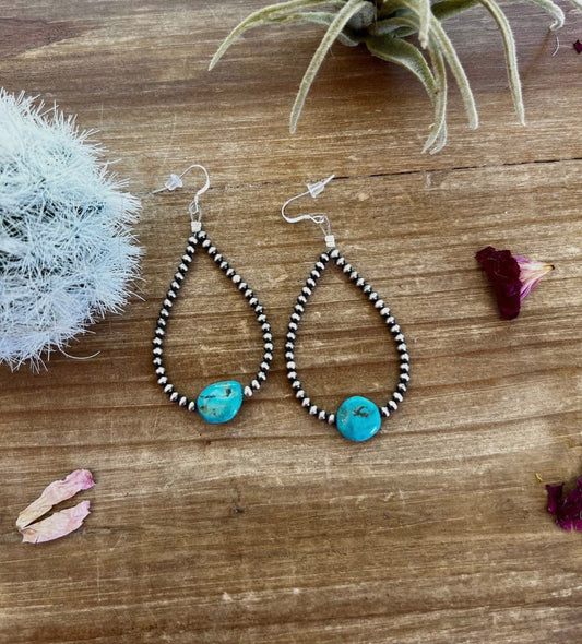 3mm Navajo Earrings with Real Flat Turquoise