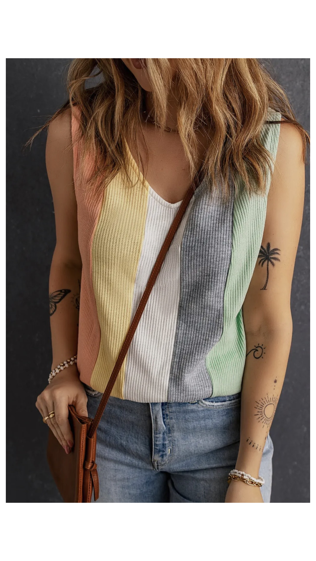 V Neck Waffle Knit Tank Top