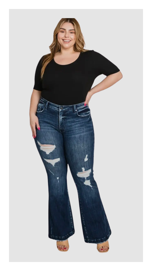 Plus Mid Rise Stretch Flare Jeans