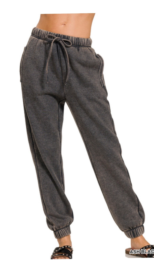 Acid Wash Fleece Sweatpants With Pockets