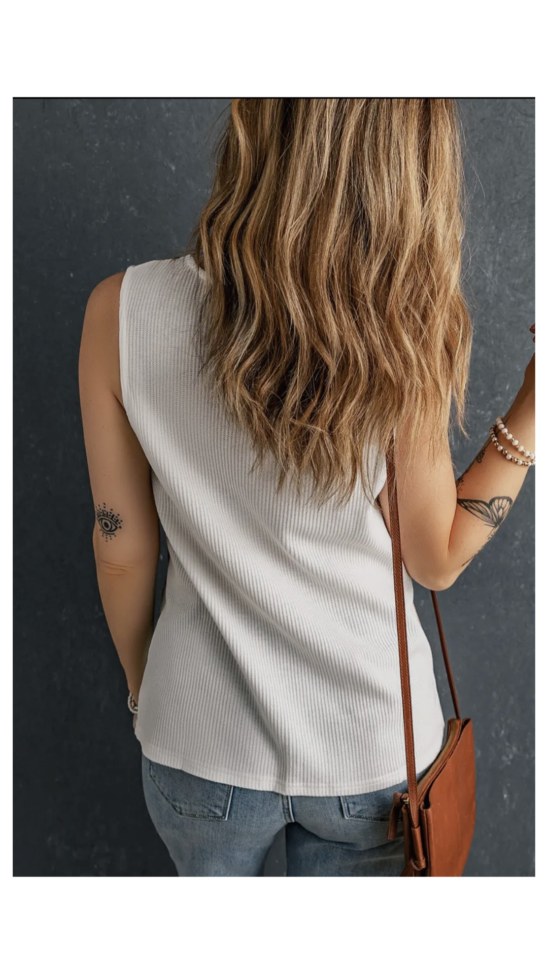 V Neck Waffle Knit Tank Top