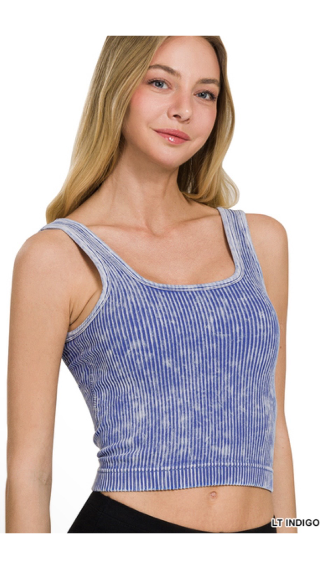 Stone Washed Ribbed Tank With Bra Pad