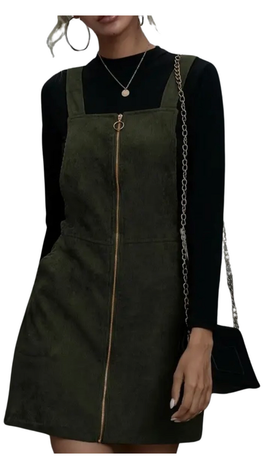 Olive Green Zip Up Dress