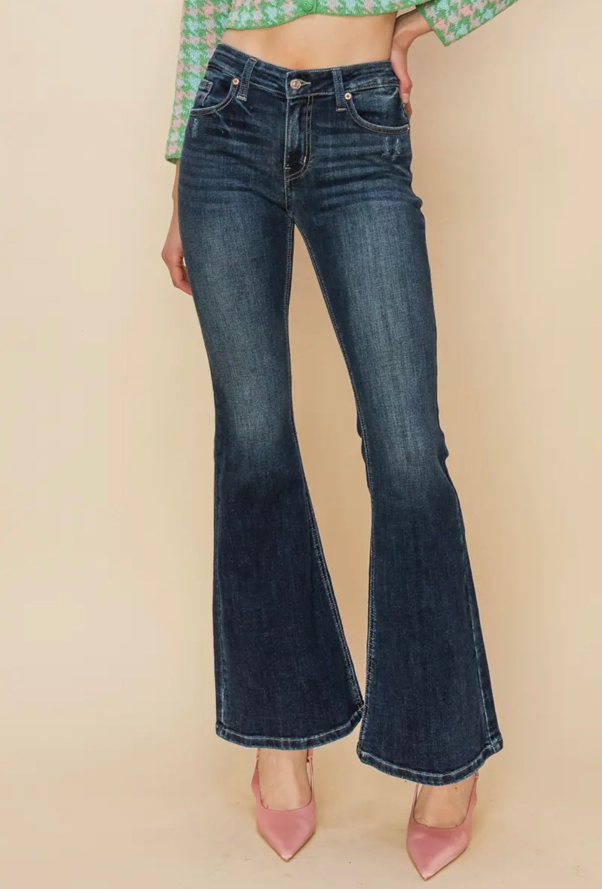 Mid Rise Stretch Flare Jeans